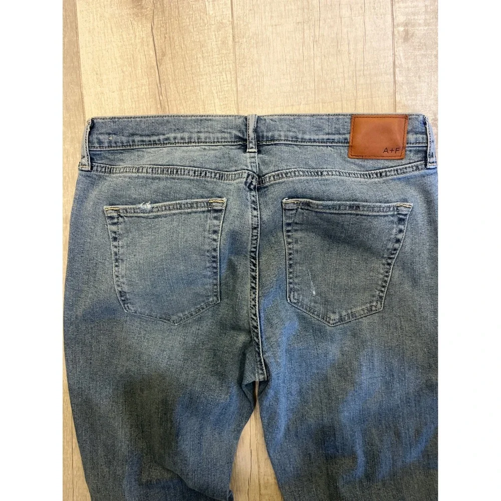 Abercrombie & Fitch Kennan Straight Distressed Stretch Jeans Blue 34x33‎